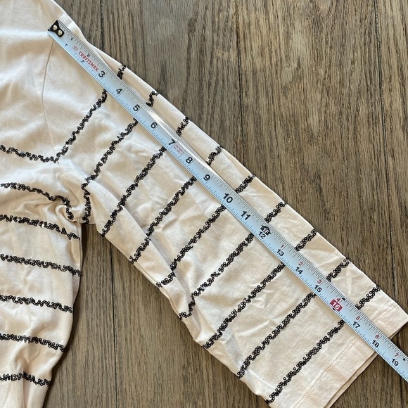 LOGO by Lori Goldstein Instant Chic Sequined Striped Cream Dark Grey Bow Detail - Picture 10 of 11